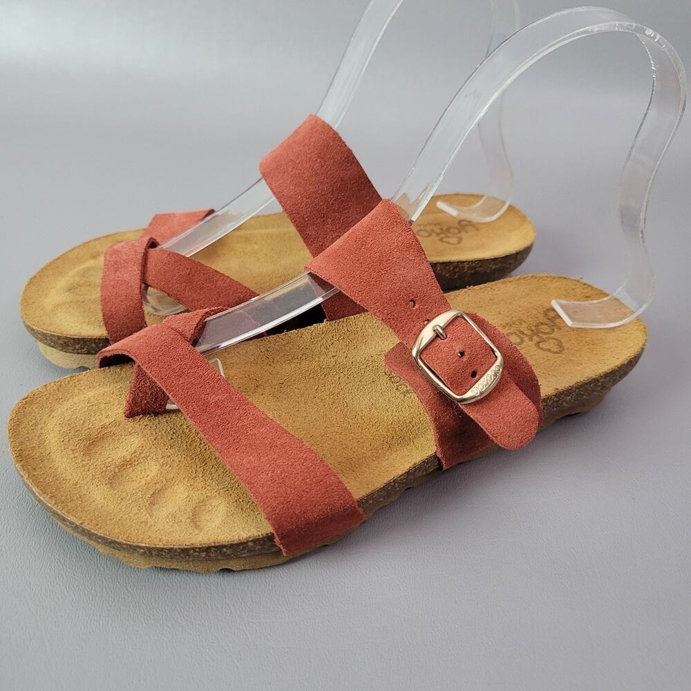 YOKONO Women's Suede Buckle Sandals in Rust